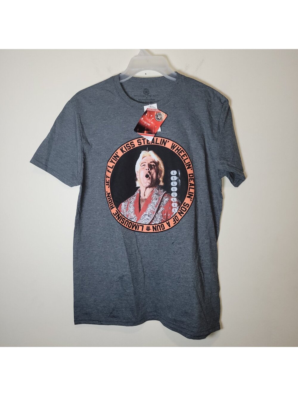 NWT Ric Flair WWE T-Shirt Men's Size L "Jet Flyin' Kiss Stealin' Son of a Gun"